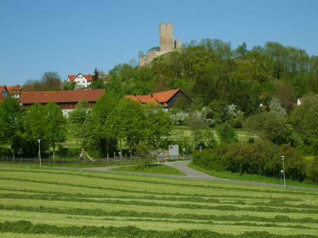 Burgruine über dem Dorf